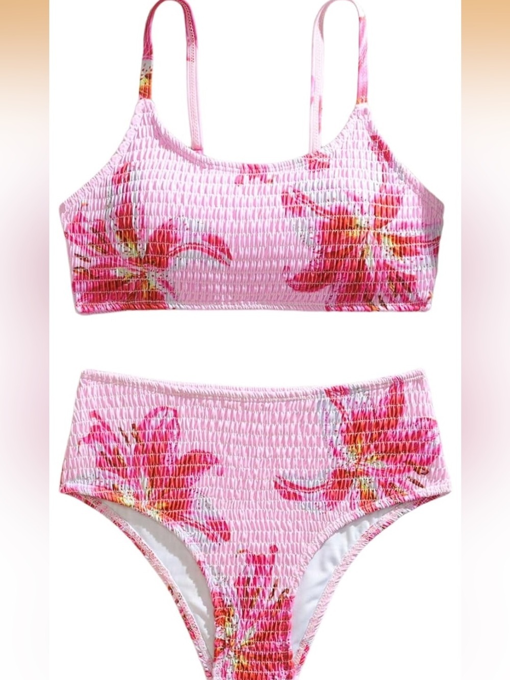 RoseSeek Girl's 2 Piece Floral High Waisted Swimsuit Smocked 11Y. 1620/bb10-1